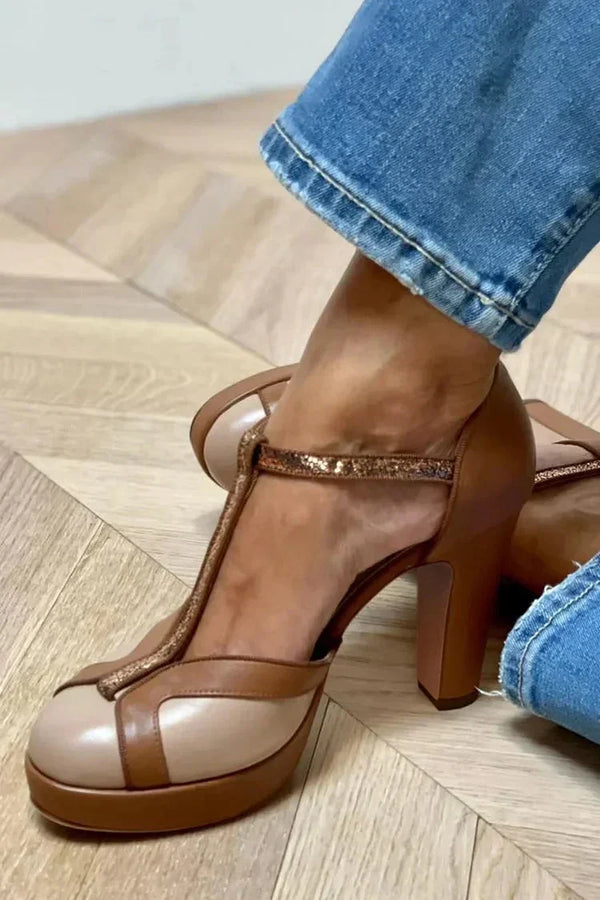 Aelore | Two-Tone T-Strap Heels