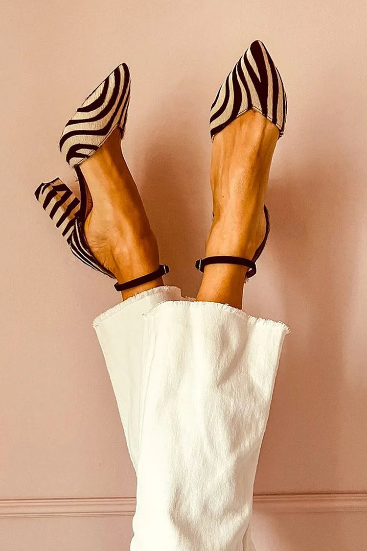 Avenra | Zebra-Print Pointed Toe Pumps With Ankle Strap