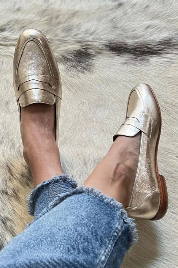 Elyrasa | Shiny Light Gold Loafer