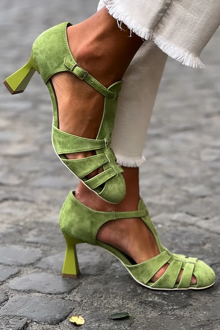 Olsira | Green Vintage Strap Heels