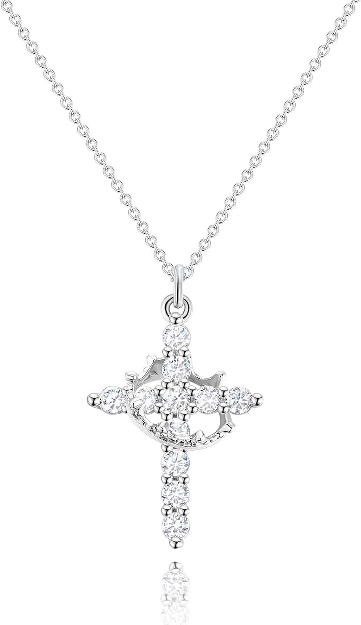 Robaice Cross Necklace for Women, 14K Gold Plated Crown Cross Pendant Necklace, Non-Tarnish Faith Jewelry for Women, Christian Religious Gifts