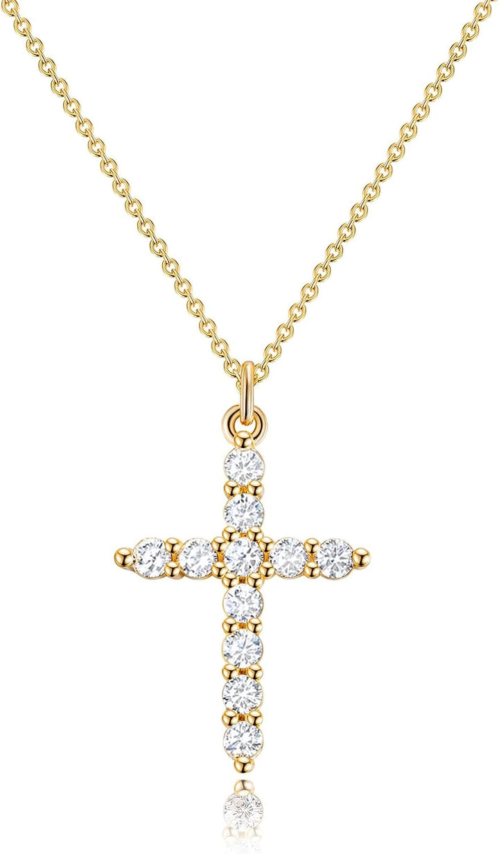 Robaice Cross Necklace for Women, 14K Gold Plated Crown Cross Pendant Necklace, Non-Tarnish Faith Jewelry for Women, Christian Religious Gifts