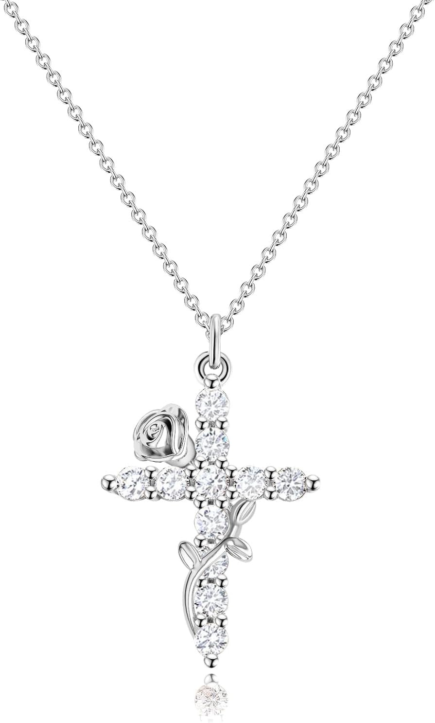 Robaice Cross Necklace for Women, 14K Gold Plated Crown Cross Pendant Necklace, Non-Tarnish Faith Jewelry for Women, Christian Religious Gifts