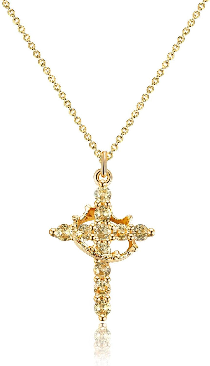 Robaice Cross Necklace for Women, 14K Gold Plated Crown Cross Pendant Necklace, Non-Tarnish Faith Jewelry for Women, Christian Religious Gifts