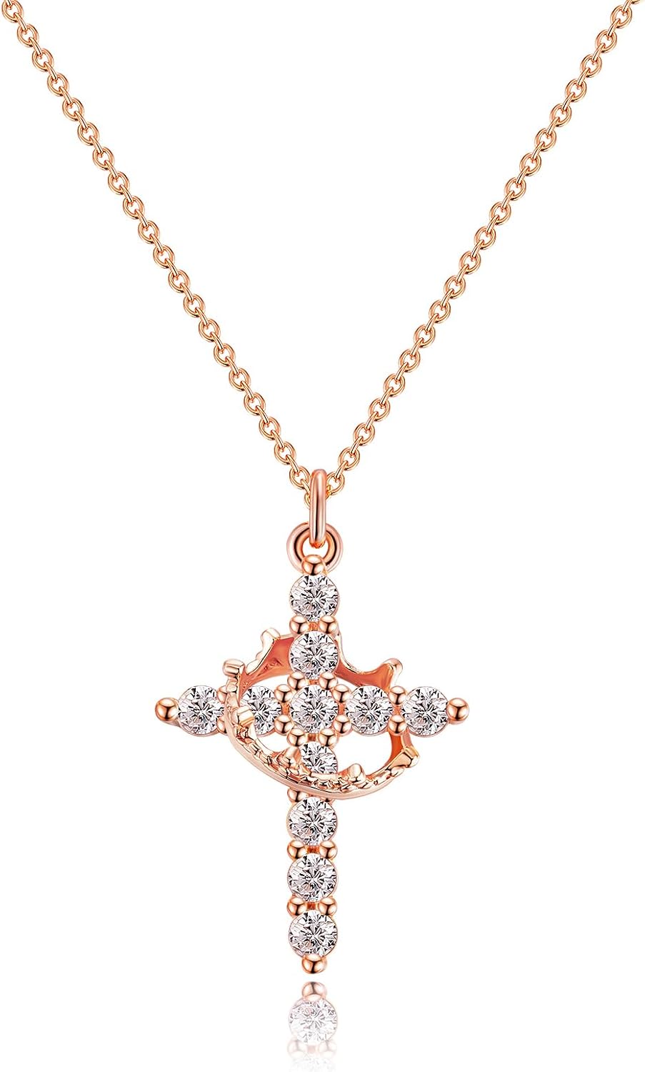 Robaice Cross Necklace for Women, 14K Gold Plated Crown Cross Pendant Necklace, Non-Tarnish Faith Jewelry for Women, Christian Religious Gifts