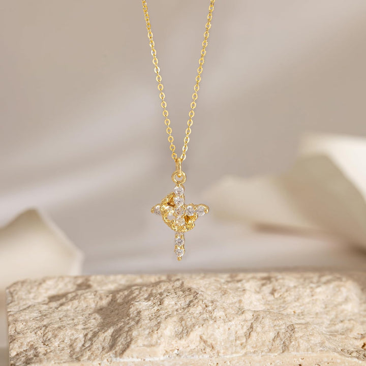 Robaice Cross Necklace for Women, 14K Gold Plated Crown Cross Pendant Necklace, Non-Tarnish Faith Jewelry for Women, Christian Religious Gifts