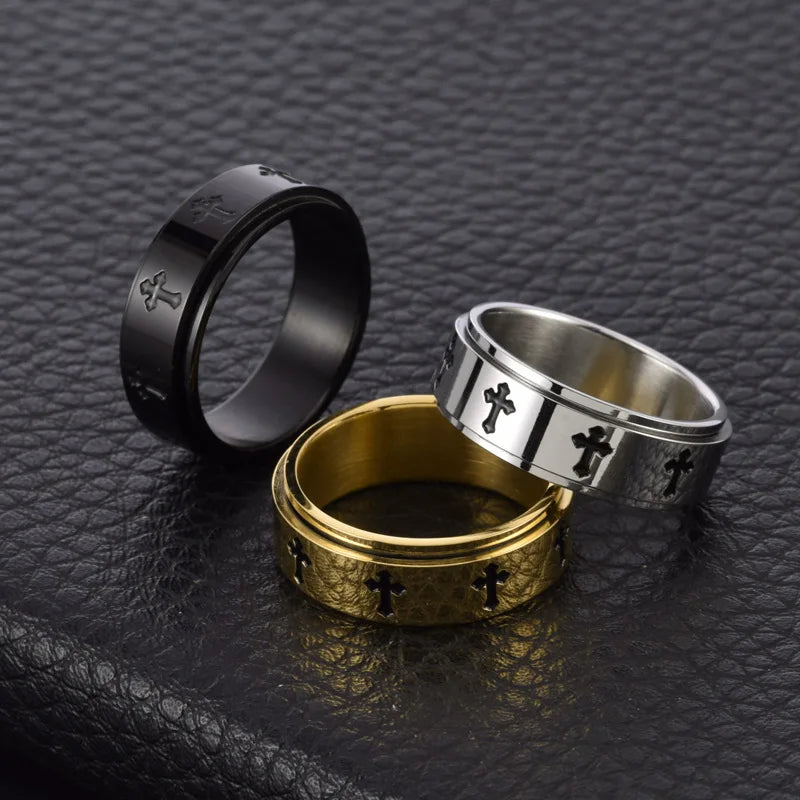 Roestvrijstalen fidget ringen voor mannen en vrouwen, anti-aanslag, angstreducerend, kruis spinner ring, trouwring, dagelijkse sieraden, cadeau