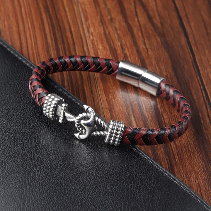 Herenarmband van roestvrij staal met anker, vintage geweven leer, paararmband L20235