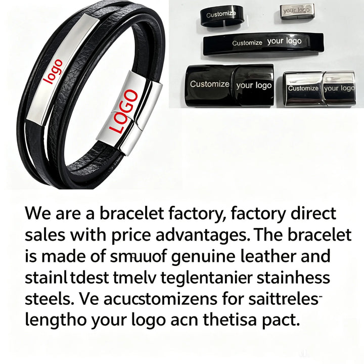 Zwart lederen touw koeienhuid heren armband van natuursteen en roestvrij staal, echt leer, gevlochten, kruis, meerlaags lederen armband