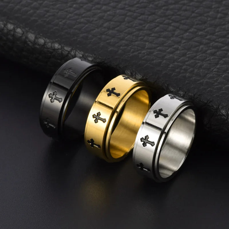 Roestvrijstalen fidget ringen voor mannen en vrouwen, anti-aanslag, angstreducerend, kruis spinner ring, trouwring, dagelijkse sieraden, cadeau
