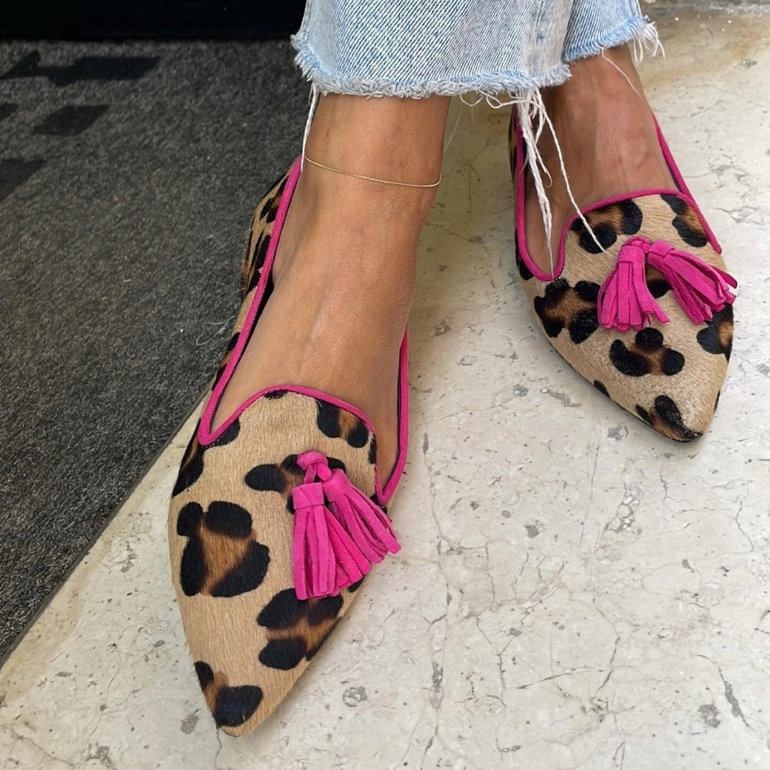 Vaeloria | Animal Print Ballet Flats With Chic Tassels